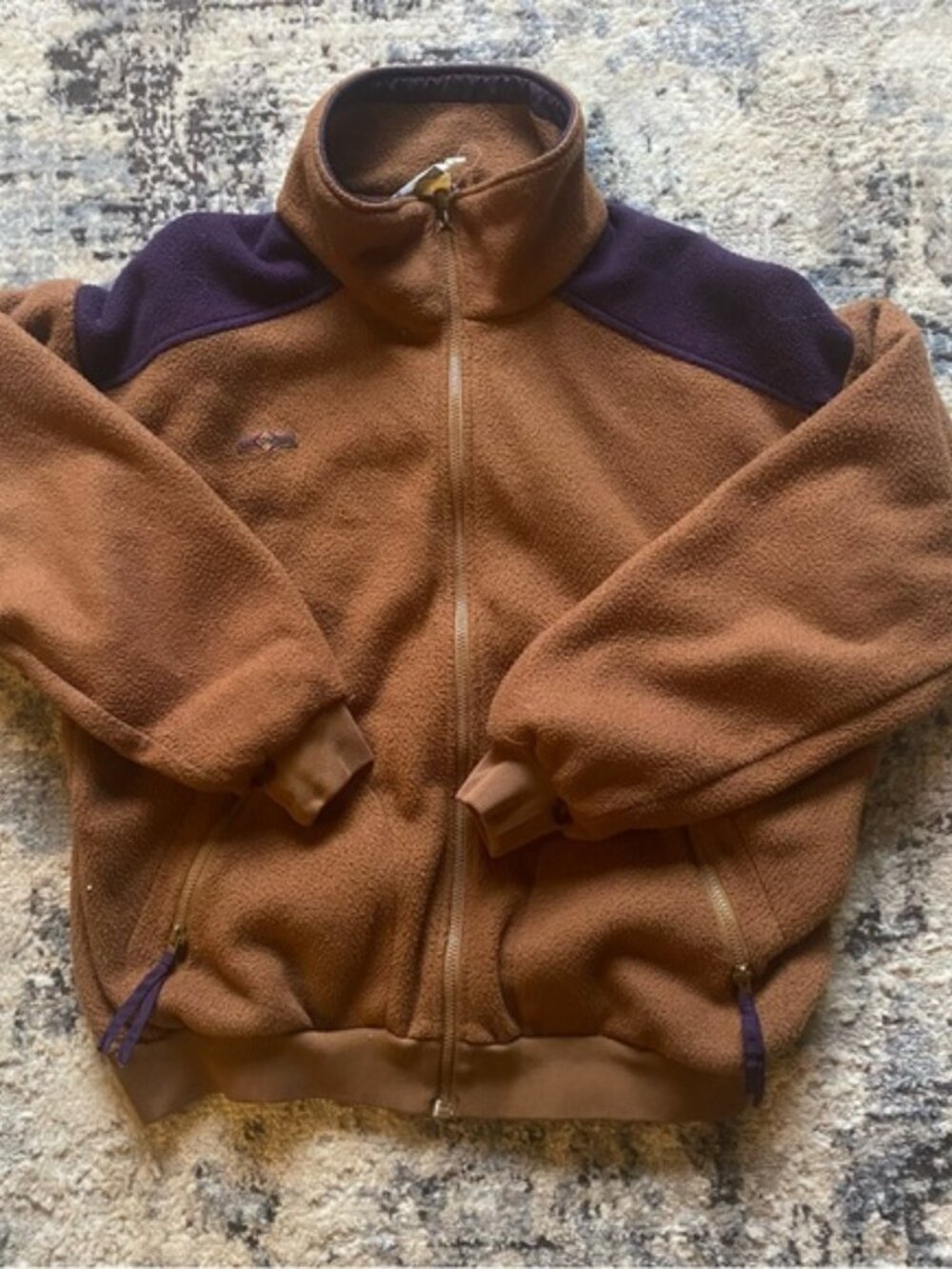 Vintage Columbia Fleece Jacket Men's L Brown w/ Purple Trim Full Zip USA Made